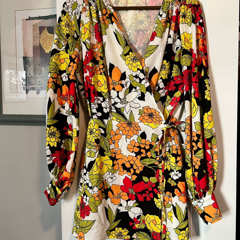 The Attico Floral Wrap Mini Dress - Multicolor